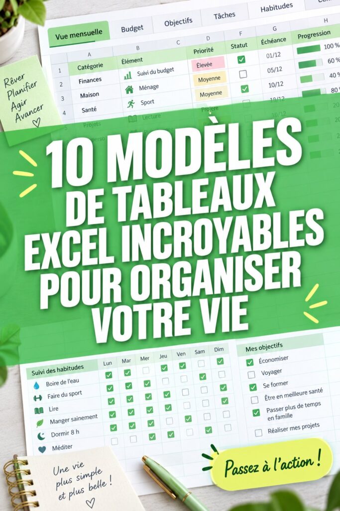 Un écran d'ordinateur affichant plusieurs modèles de tableaux pour l'organisation personnelle