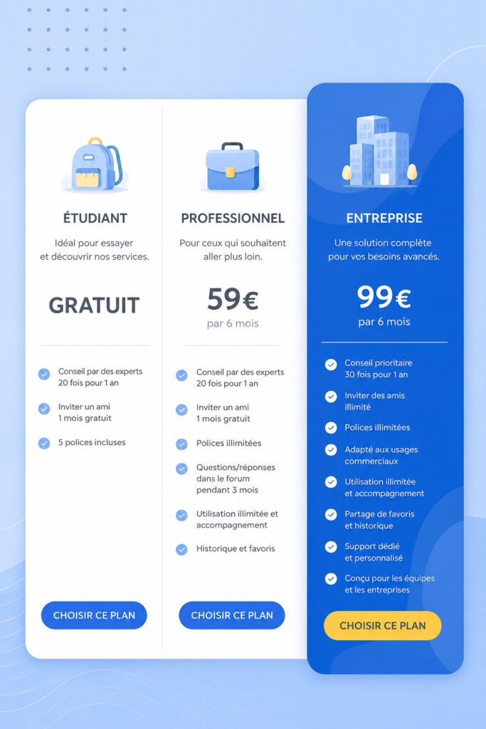 Un écran d'ordinateur affichant des modèles de tableaux de prix modernes pour les entreprises.