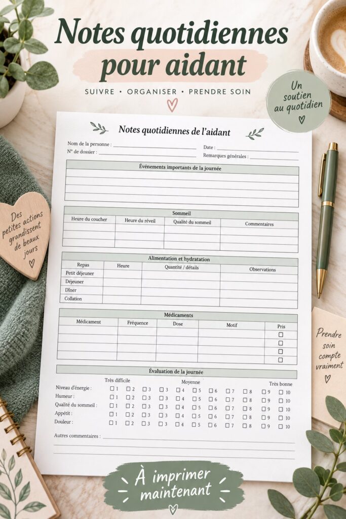 Une personne prenant des notes sur un carnet pendant le caregiving, soulignant l'importance d'une bonne organisation.