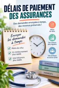 Image représentant une professionnelle de santé consultant un dossier de gestion des revenus médicaux.