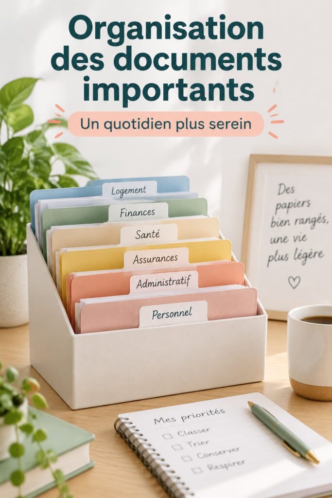 Femme organisant des documents importants sur son bureau