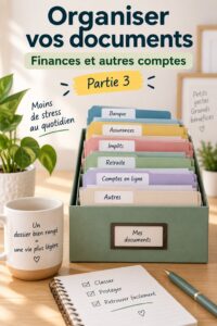 Femme tranchant des papiers importants sur un bureau organisé avec des fichiers classés.