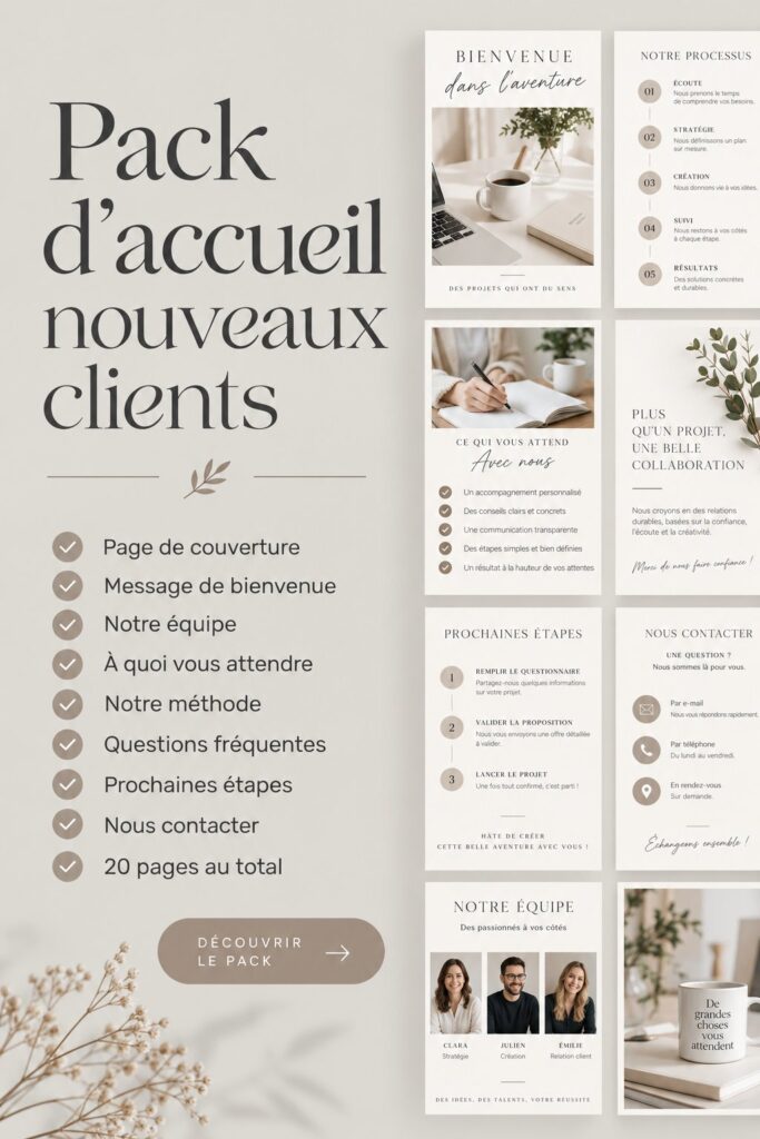 Pack d'invitation pour nouveaux clients sur une table accueillante