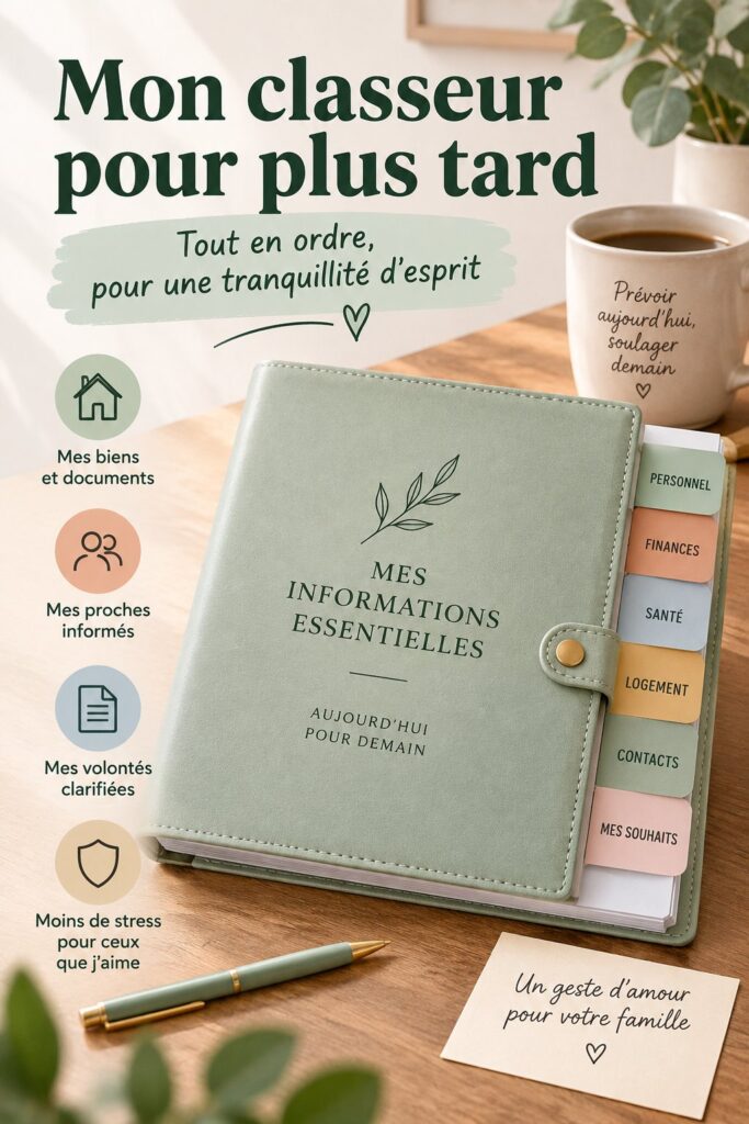 Planificateur de fin de vie avec des documents à organiser