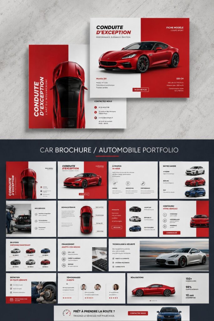 Un portfolio automobile visuellement attractif avec plusieurs modèles de voitures présentés