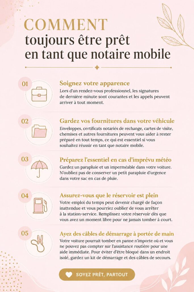 Femme notaire mobile préparant son matériel avant un rendez-vous