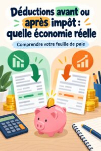 Illustration représentant des calculs fiscaux sur les déductions avant et après impôt.