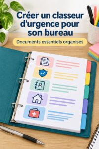 Dossier d'urgence bien organisé sur un bureau moderne, préparé pour faire face aux situations imprévues.