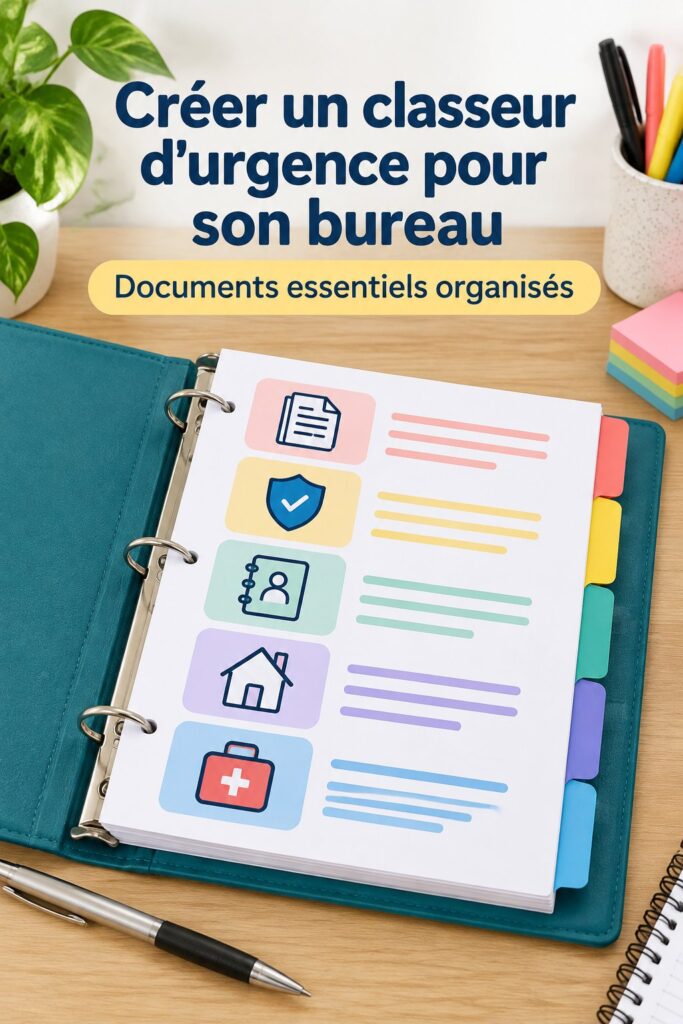 Dossier d'urgence bien organisé sur un bureau moderne, préparé pour faire face aux situations imprévues.