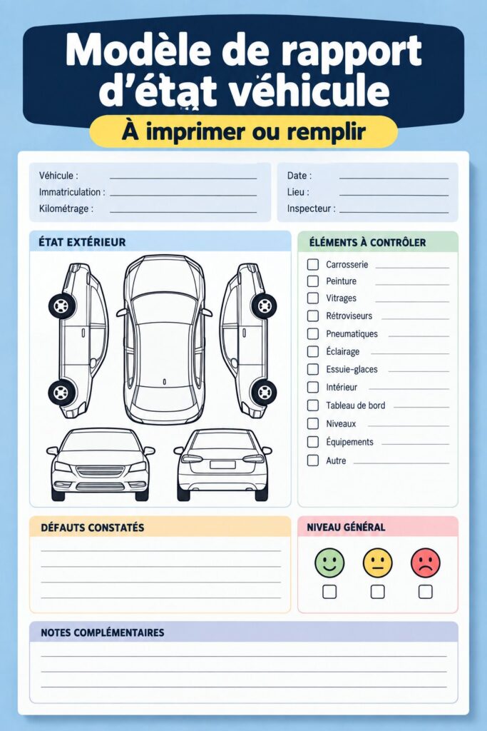 Modèle de rapport d'état de véhicule avec des notes sur son état