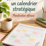 Femme utilisant un calendrier stratégique pour planifier sa semaine de travail.
