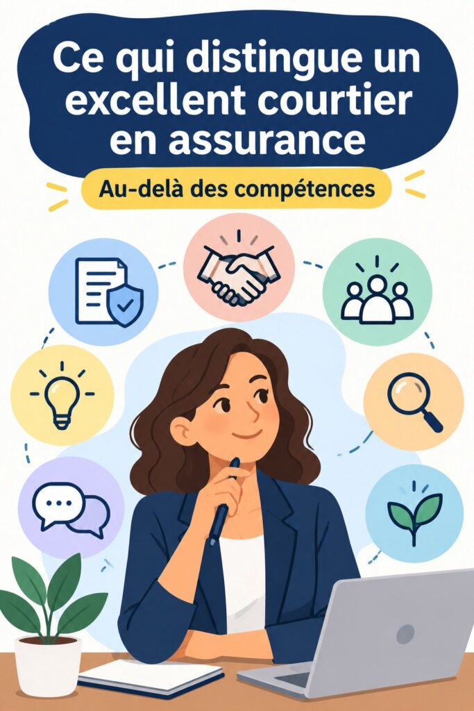 Un courtier en assurance souriant discutant avec une cliente, mettant en avant l'importance d'une bonne relation client.