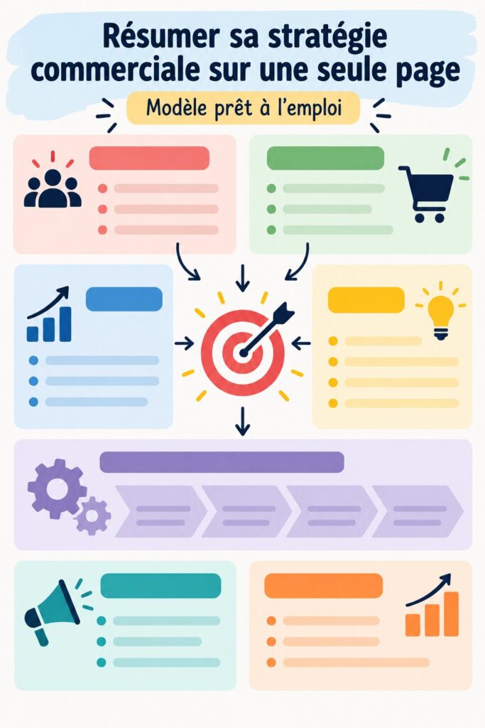 Infographie d'une stratégie commerciale simplifiée sur une seule page