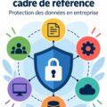 Une femme travaillant sur son ordinateur, entourée de documents concernant la sécurité informatique.