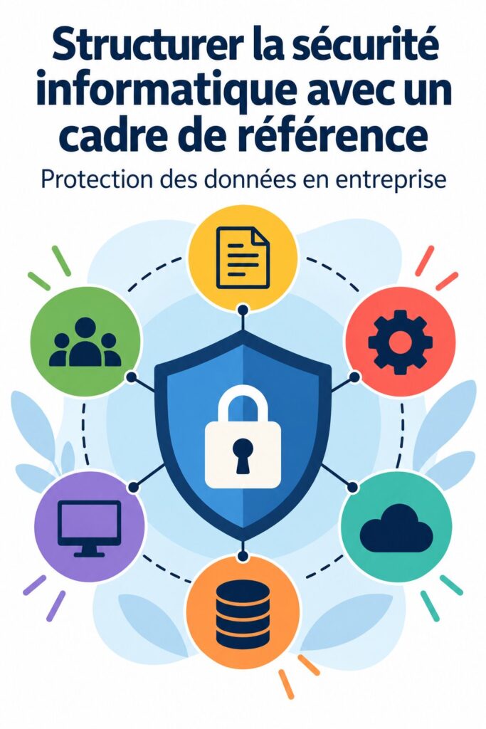 Une femme travaillant sur son ordinateur, entourée de documents concernant la sécurité informatique.